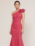 Rosarotes Etuikleid mit einer Schulter aus Chiffon langes formelles Kleid