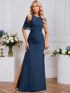 A-line Scoop Floor-Length Chiffon Evening Dress With Pleated