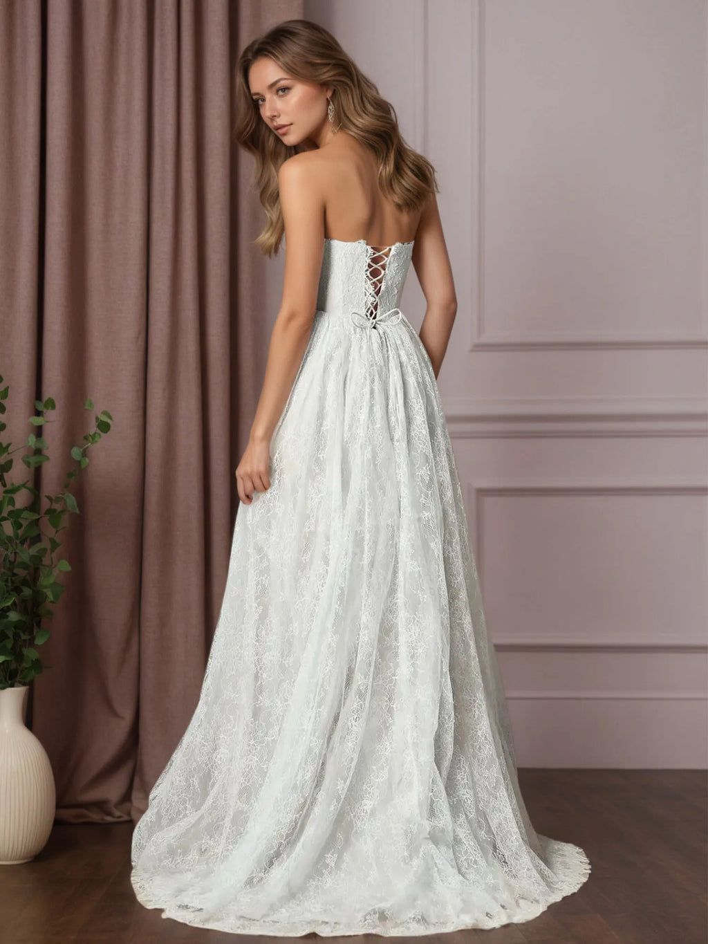 Abito da sposa bianco a linea A con scollo a cuore, senza maniche e pizzo