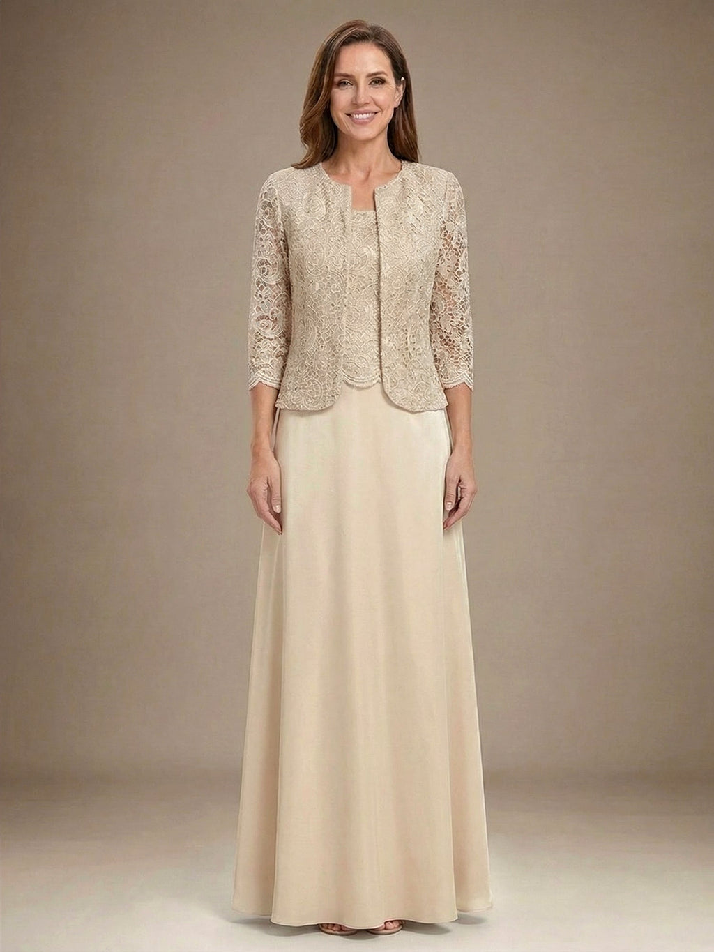 Glitter Lace & Satin Skirt Jacket Dress with Open Jacket