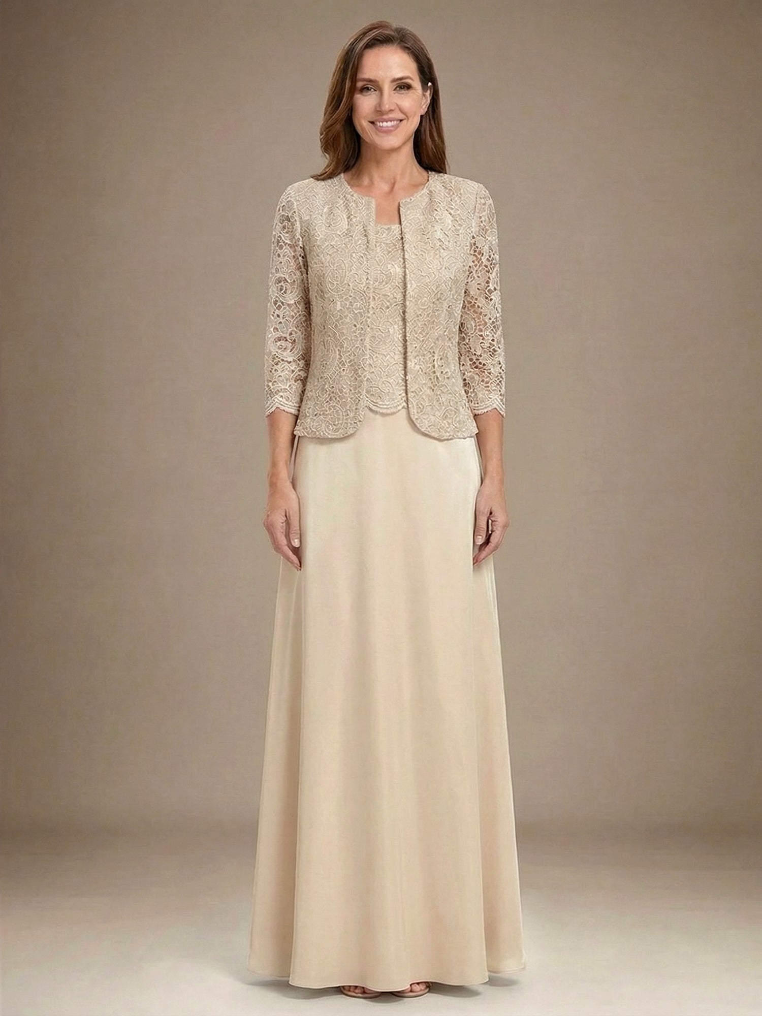 Glitter Lace & Satin Skirt Jacket Dress with Open Jacket