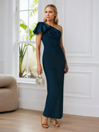 Etui/Kolumnen Kleid mit einer Schulter, knöchellang, Mutter der Braut Kleid mit Falten