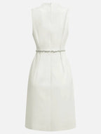 White V Neck Sleeveless Rhinestone A-Line Midi Dress