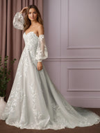Weißes Ballkleid trägerlos aus Spitze, Hochzeitskleid