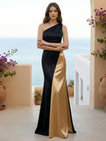 One Shoulder Mermaid Satin Long Evening Dresses for Women
