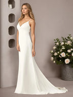 Abito da sposa sirena bianco in pizzo e raso elasticizzato