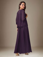 Pflaume A-Linie Pailletten Chiffon Kleid