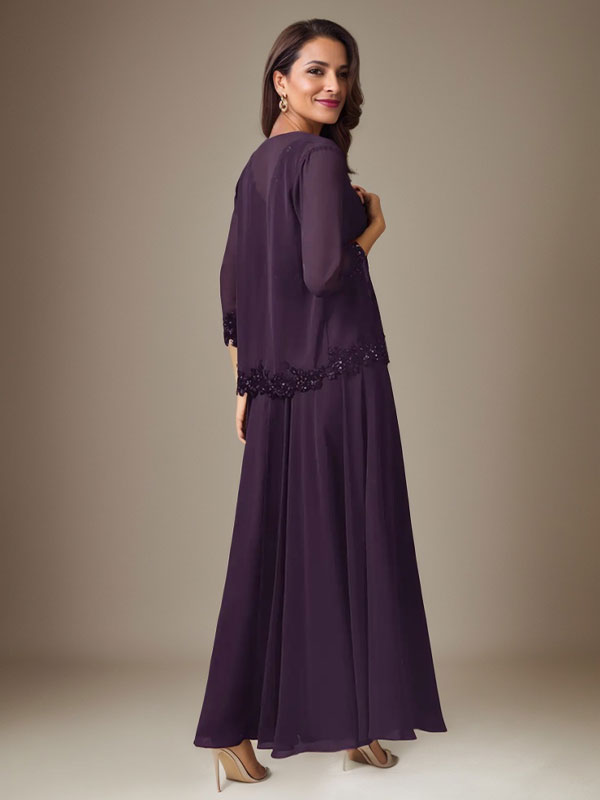 Pflaume A-Linie Pailletten Chiffon Kleid