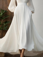 Formelles Swing Abendkleid Weißes V-Ausschnitt Maxikleid