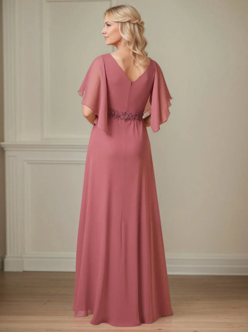 A Line Chiffon Floor Length Mother of the Bride Dress with Appliques