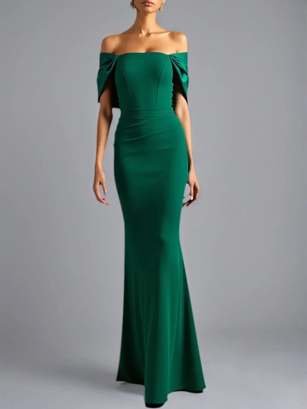 Vestido formal largo tipo tubo/columna con escote off the shoulder