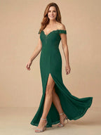 Vestido largo de madre de la novia trompeta/sirena con escote off-shoulder