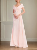 A Line Off the Shoulder Short Sleeve Chiffon Mother of the Bride Dress