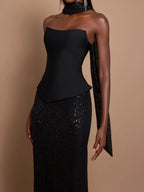 Off-Shoulder Bandage Top & Sequin Midi Skirt Set