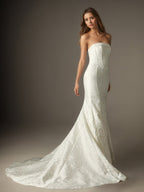 Vestido de novia blanco sirena sin tirantes de jacquard floral