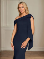 Trumpet/Mermaid Ein-Schulter Ärmelloses Stretch-Crêpe Kleid für die Brautmutter mit Schleife