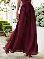 Abito lungo classico rosso vino A-line senza maniche con scollo a V e strass