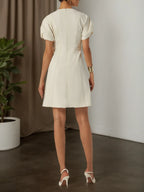 White Lyocell Cotton Crew Neck Short Sleeve Raglan Sleeves A-Line Midi Dress