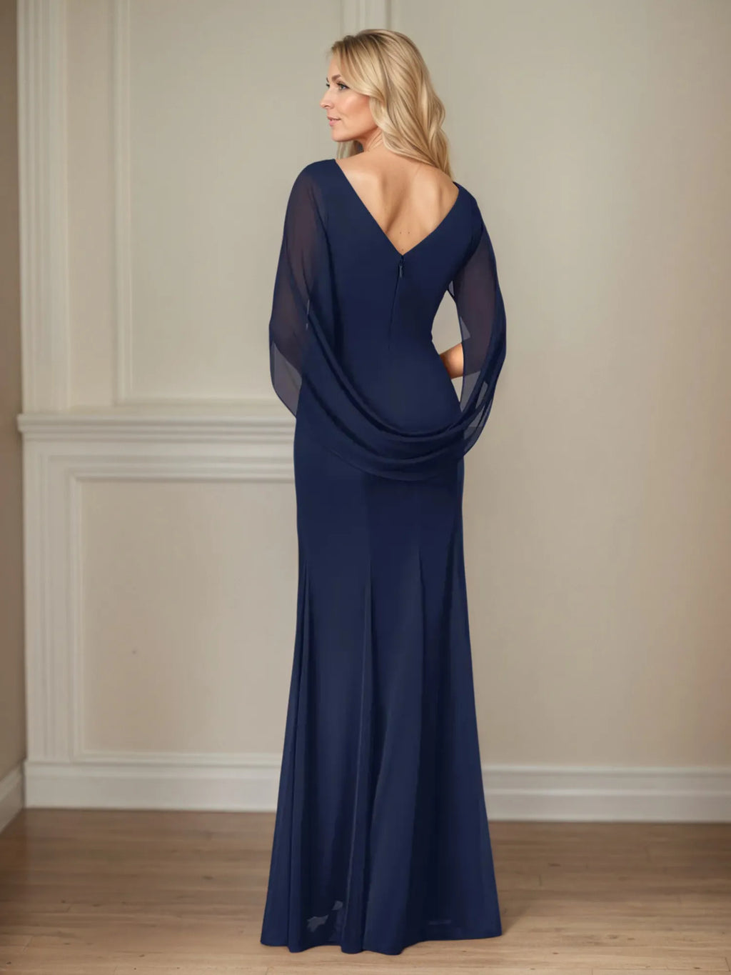 Trumpet/Mermaid Scoop Neck Cap Sleeves Mesh Mother of the Bride Dress