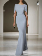 Vestido formal azul con perlas, vestido maxi para madre de la novia