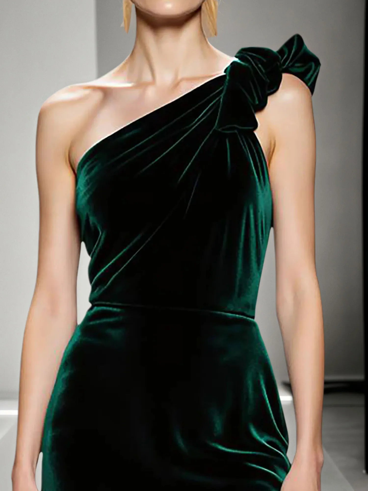 Mermaid Dark Green One Shoulder Velvet Evening Dress With Slit