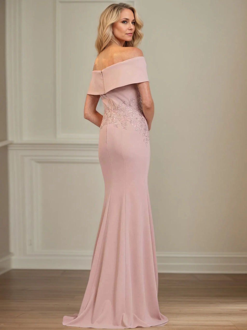 Trumpet/Mermaid Off the Shoulder Floor Length Stretch Crepe Mother Of the Bride Dress