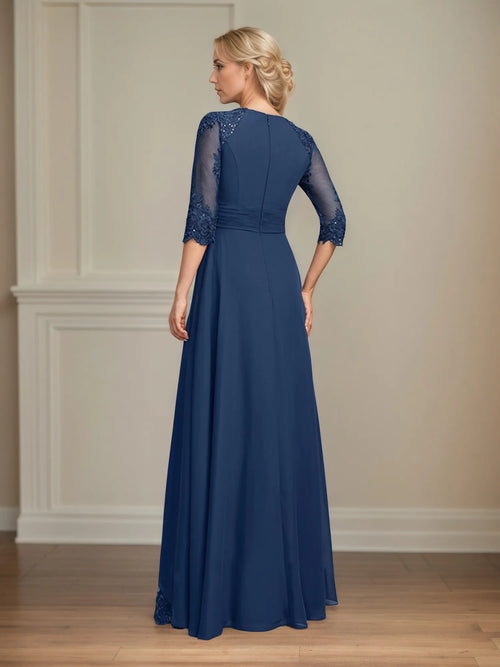 Robe de mère de la mariée en mousseline dentelle, ligne A, col carré, longueur au sol, avec sequins plissés