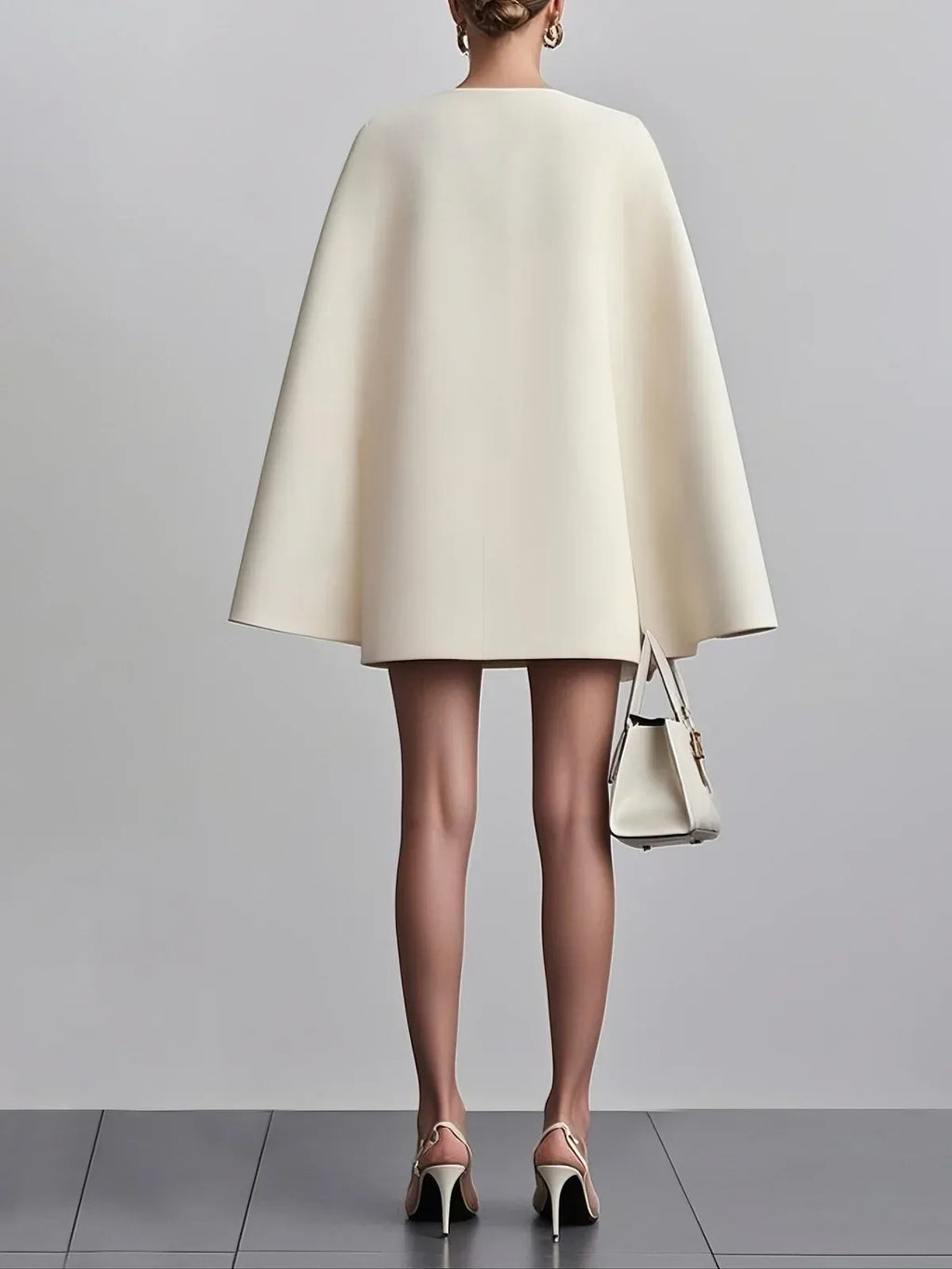 Vestido mini de fiesta blanco sin mangas en línea A con blazer de hebilla y escote en V