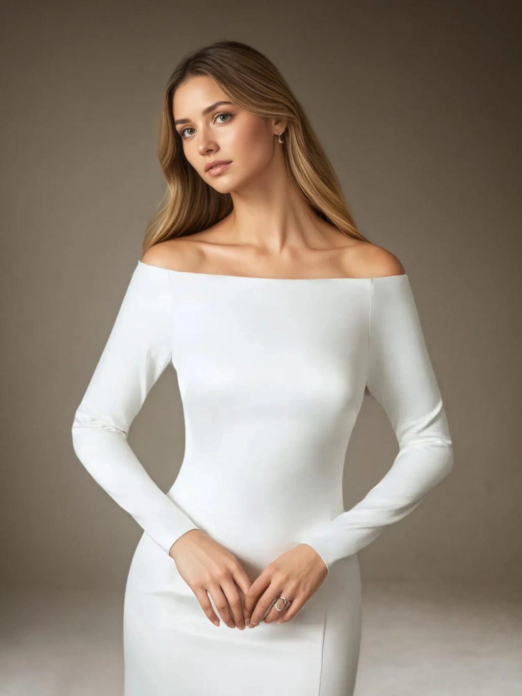 Weißes Meerjungfrauen-Schulterfreies Satin-Hochzeitskleid