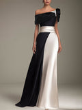Robe de soirée formelle à une épaule, manches courtes, longueur au sol en satin