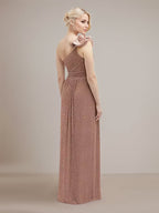 Robe de demoiselle d'honneur à une épaule, sans manches, longueur au sol, coupe A