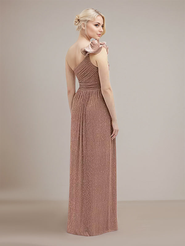 A Line One Shoulder Sleeveless Floor Length Bridesmaid Dress