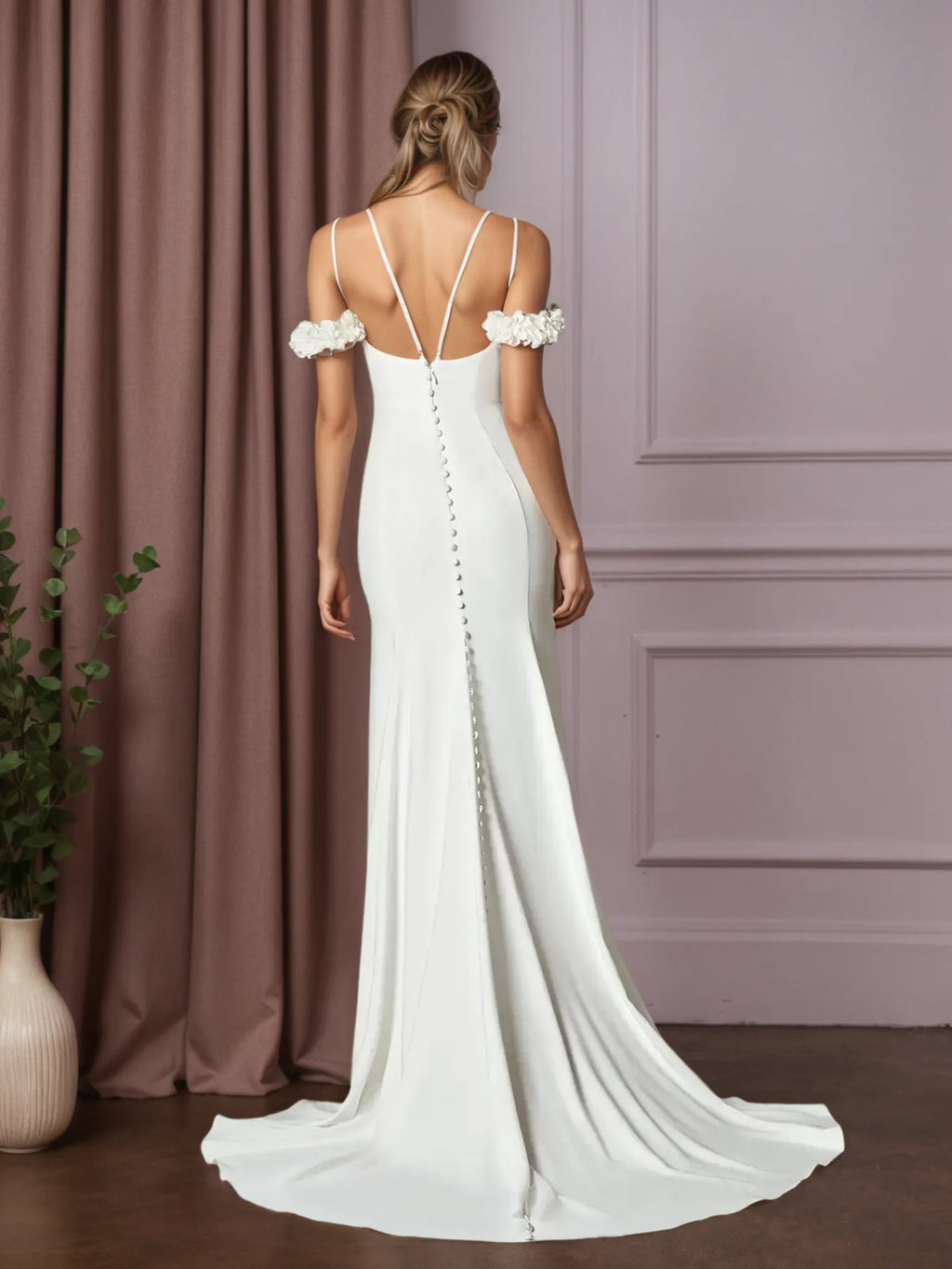 Weißes Meerjungfrauen-Kleid aus wandelbarem Crêpe mit Satinrücken