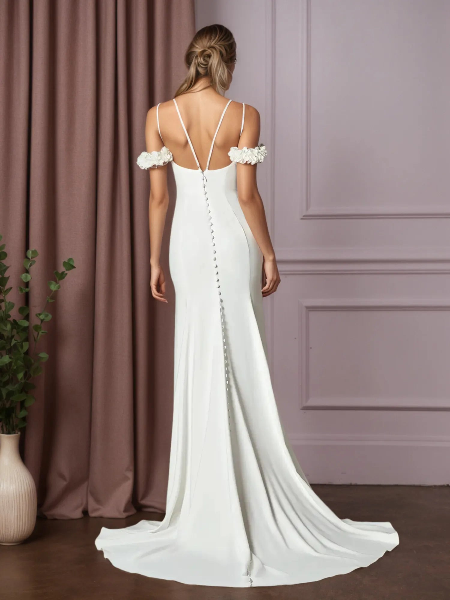 Weißes Meerjungfrauen-Kleid aus wandelbarem Crêpe mit Satinrücken