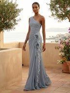 One Shoulder Pleat Mermaid A Line Ruffle Evening Dresses