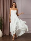 Vestido de novia blanco línea A con escote corazón y gasa