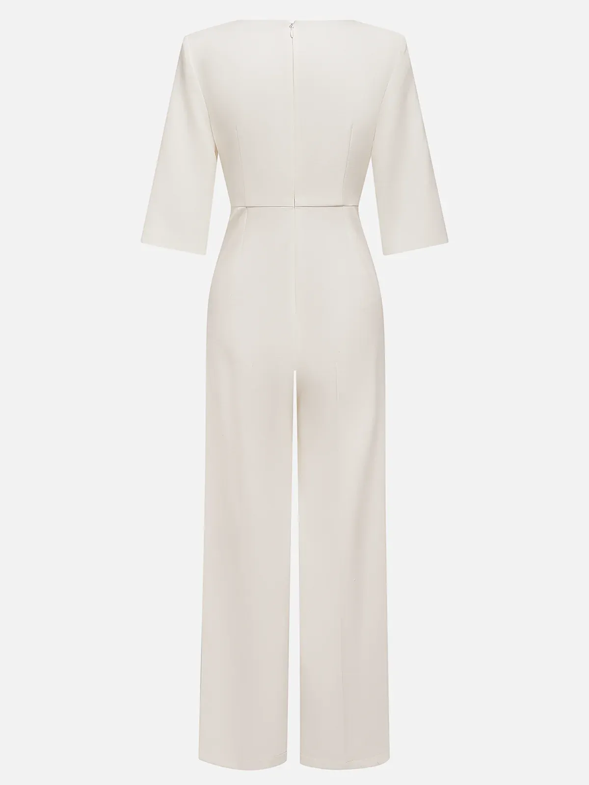 Macacão feminino branco com imitação de pérolas, decote barco com fenda e mangas meia-lua, elegante