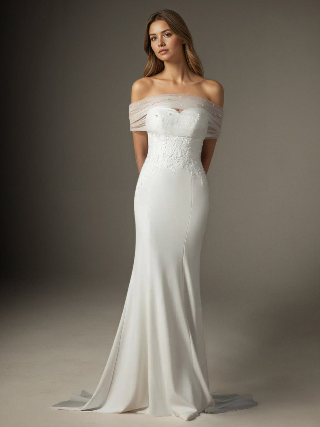 Weißes Meerjungfrauen-Hochzeitskleid aus Pailletten-Stretch-Crêpe