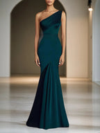 Formal Evening Dress Deep Green One-Shoulder Mermaid Maxi Gown