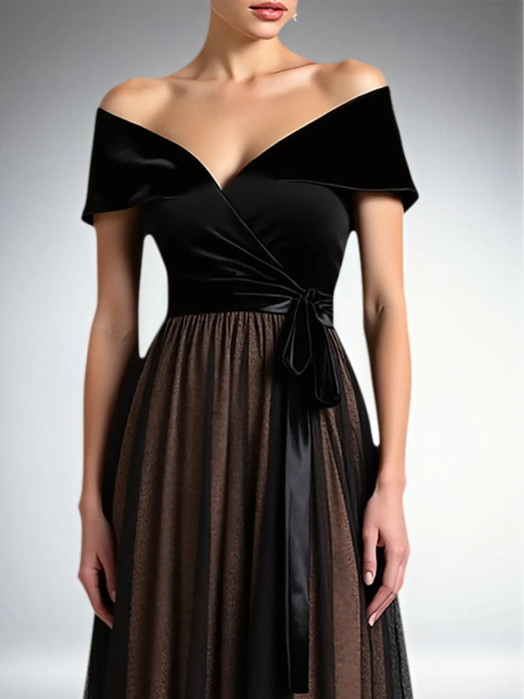 Evening Formal Dress Black A-Line Off the Shoulder Velvet Maxi Dress