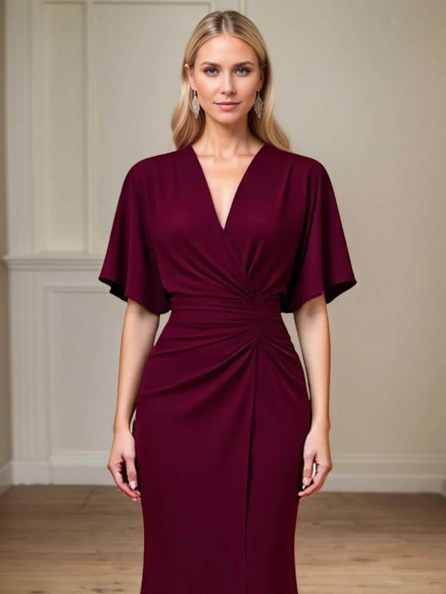 Trumpet/Mermaid V Neck Ruched Floor Length Mother of the Bride Dress