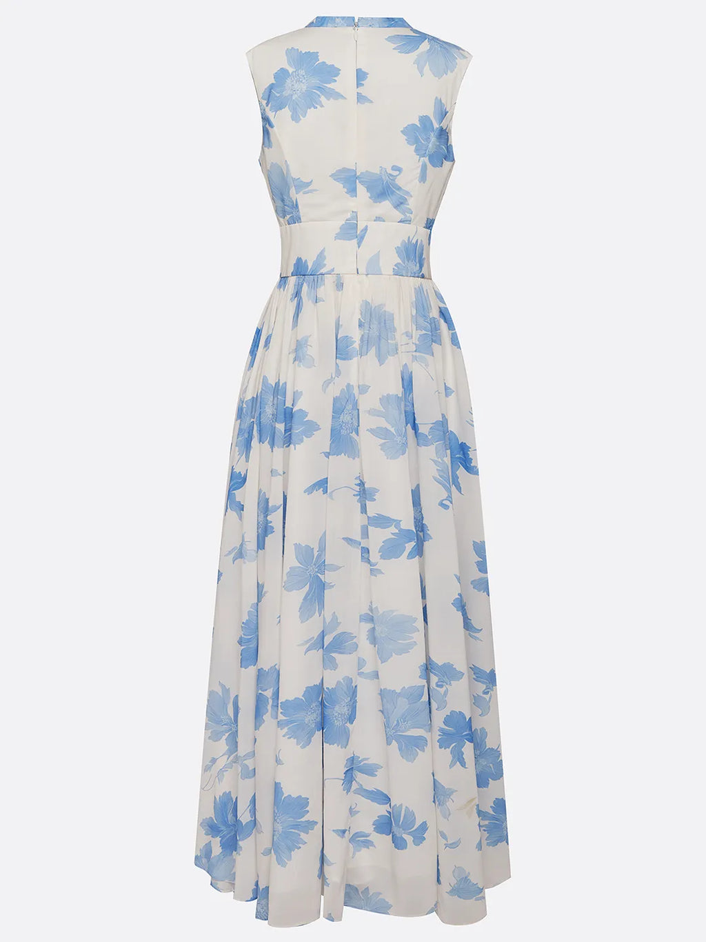 Robe maxi ligne A bleu clair en chiffon à fleurs col en V sans manches