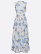 Robe maxi ligne A bleu clair en chiffon à fleurs col en V sans manches