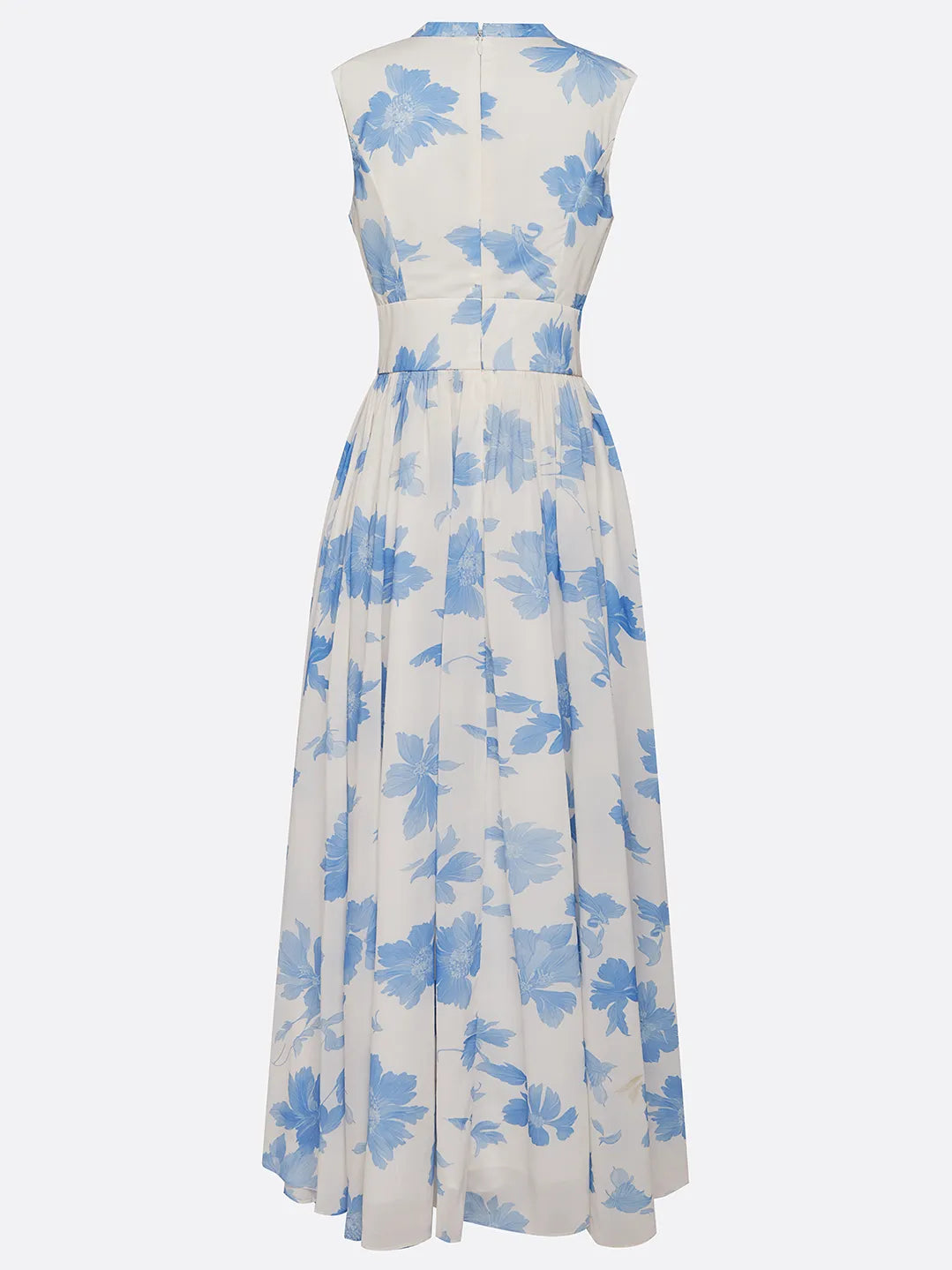 Robe maxi ligne A bleu clair en chiffon à fleurs col en V sans manches