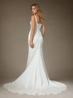 Vestido de novia blanco sirena con escote cuadrado y satén doble faz
