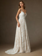 Abito da sposa in pizzo color champagne a linea A