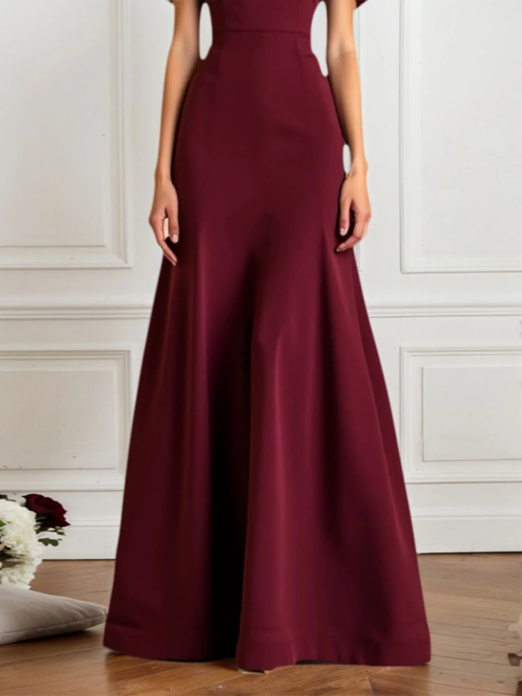 Evening Formal Dress Burgundy Square Neck Maxi Dress