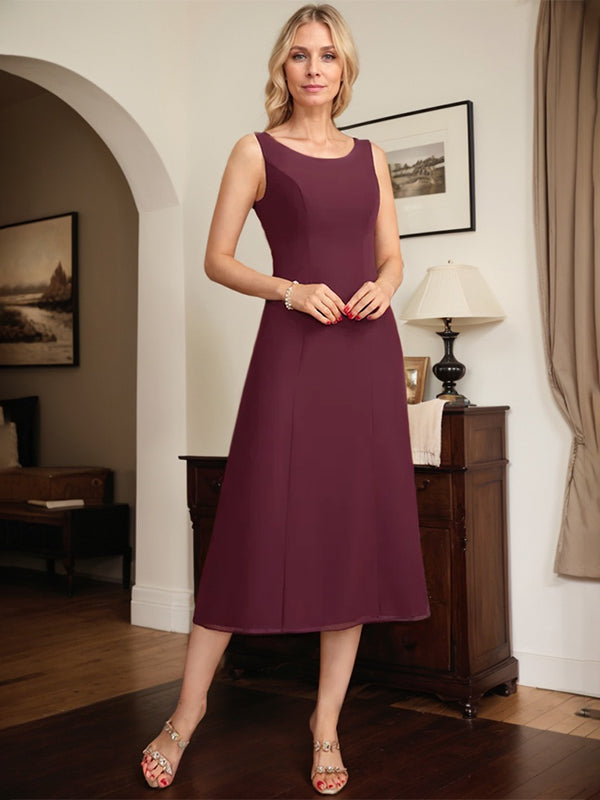 Cabernet A-Linien Rundhals Tee-Länge Spitzen-Chiffon Kleid für die Brautmutter