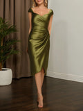 Fall Wedding Guest Dress Green V Neck Knee Dress