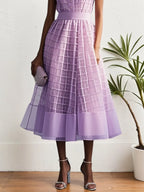 Vestido midi en línea A color lavanda púrpura con hebilla, cuello de camisa y sin mangas